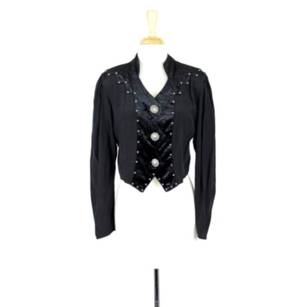 Vintage Circle T Blouse Black Western Midriff M